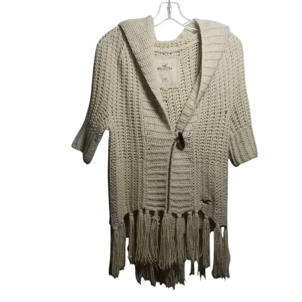 Vtg Hollister Women's Wool Blend Cream Sweater Hippie Western Cardigan Sz XS/S